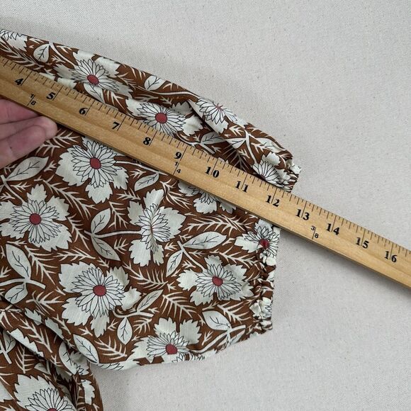 Outerknown Floral Blouse Top Women’s S‎ Brown Bell Short Sleeve V Neck Organic - Picture 8 of 16
